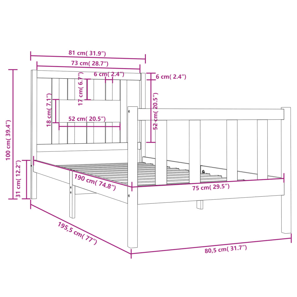 Bedframe massief hout zwart 75x190 cm is nu te koop bij PeponiXL, paradijselijk wonen!