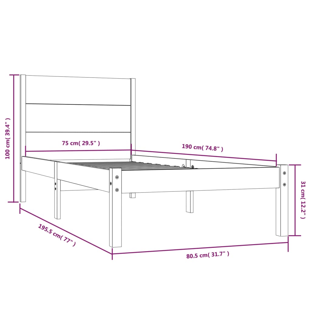 Bedframe massief hout 75x190 cm is nu te koop bij PeponiXL, paradijselijk wonen!