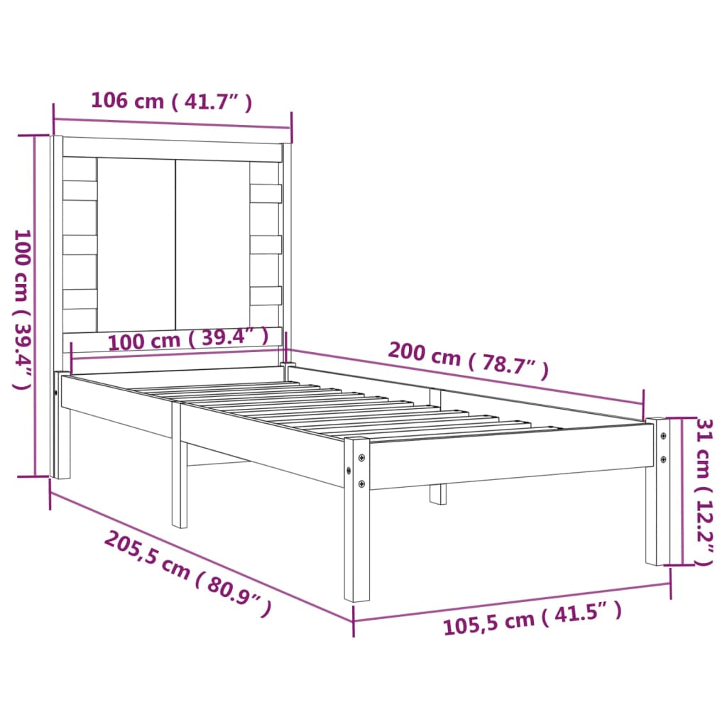 Bedframe massief grenenhout zwart 100x200 cm is nu te koop bij PeponiXL, paradijselijk wonen!