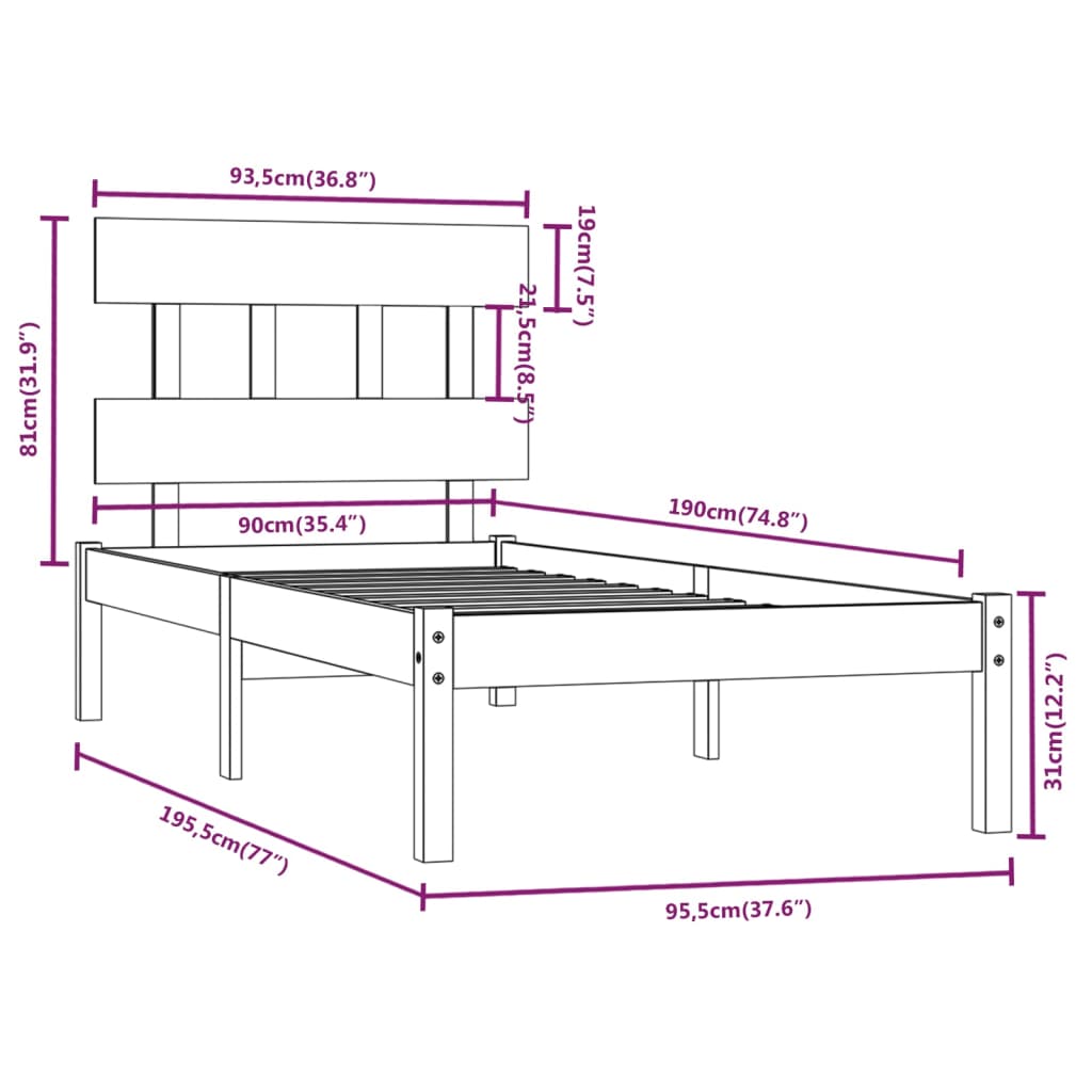 Bedframe massief hout 90x190 cm is nu te koop bij PeponiXL, paradijselijk wonen!