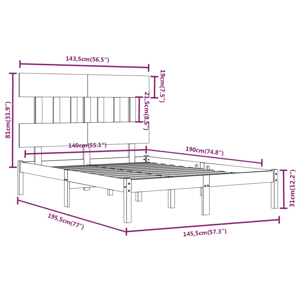 Bedframe massief hout 140x190 cm is nu te koop bij PeponiXL, paradijselijk wonen!
