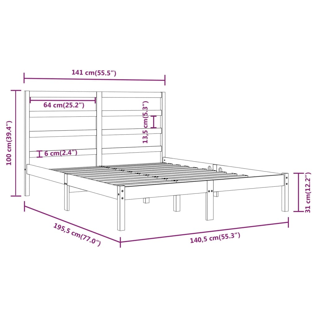 Bedframe massief hout 135x190 cm is nu te koop bij PeponiXL, paradijselijk wonen!