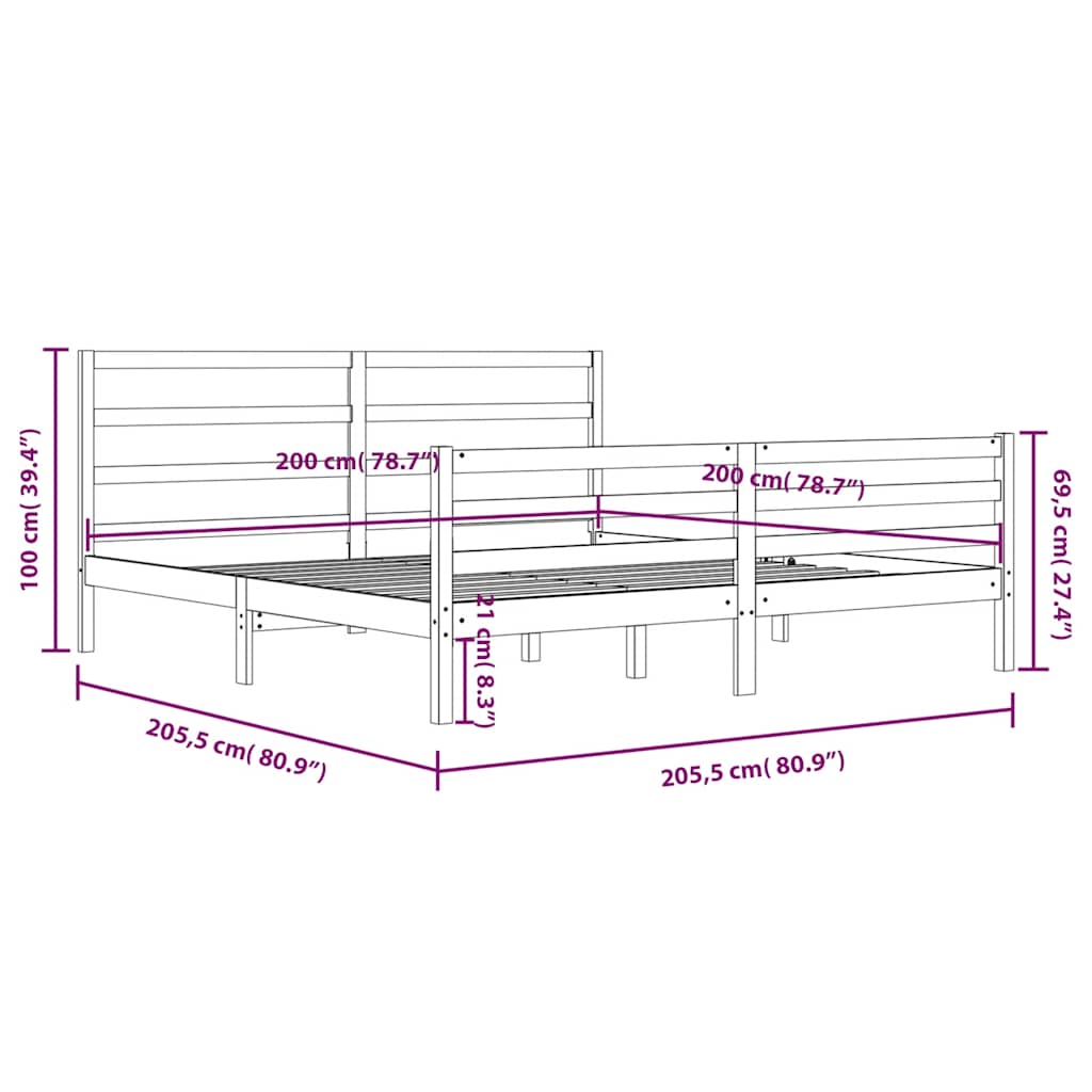 Bedframe massief grenenhout grijs 200x200 cm is nu te koop bij PeponiXL, paradijselijk wonen!