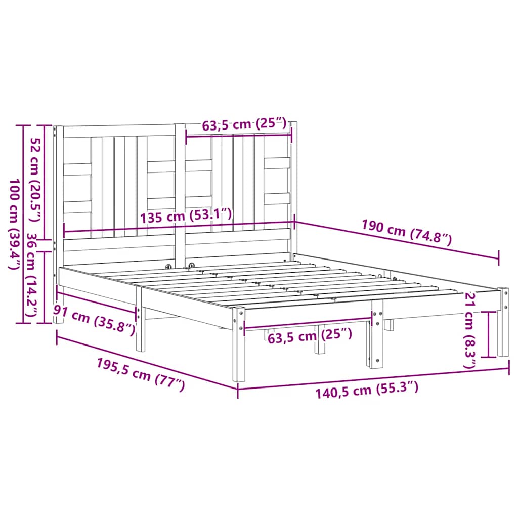 Bedframe massief hout 135x190 cm is nu te koop bij PeponiXL, paradijselijk wonen!