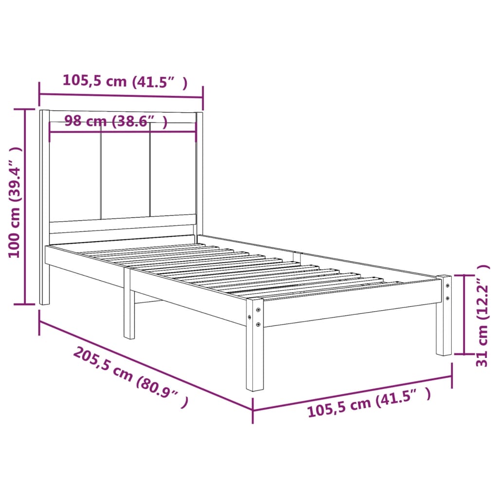 Bedframe zonder matras massief grenenhout 100x200 cm is nu te koop bij PeponiXL, paradijselijk wonen!