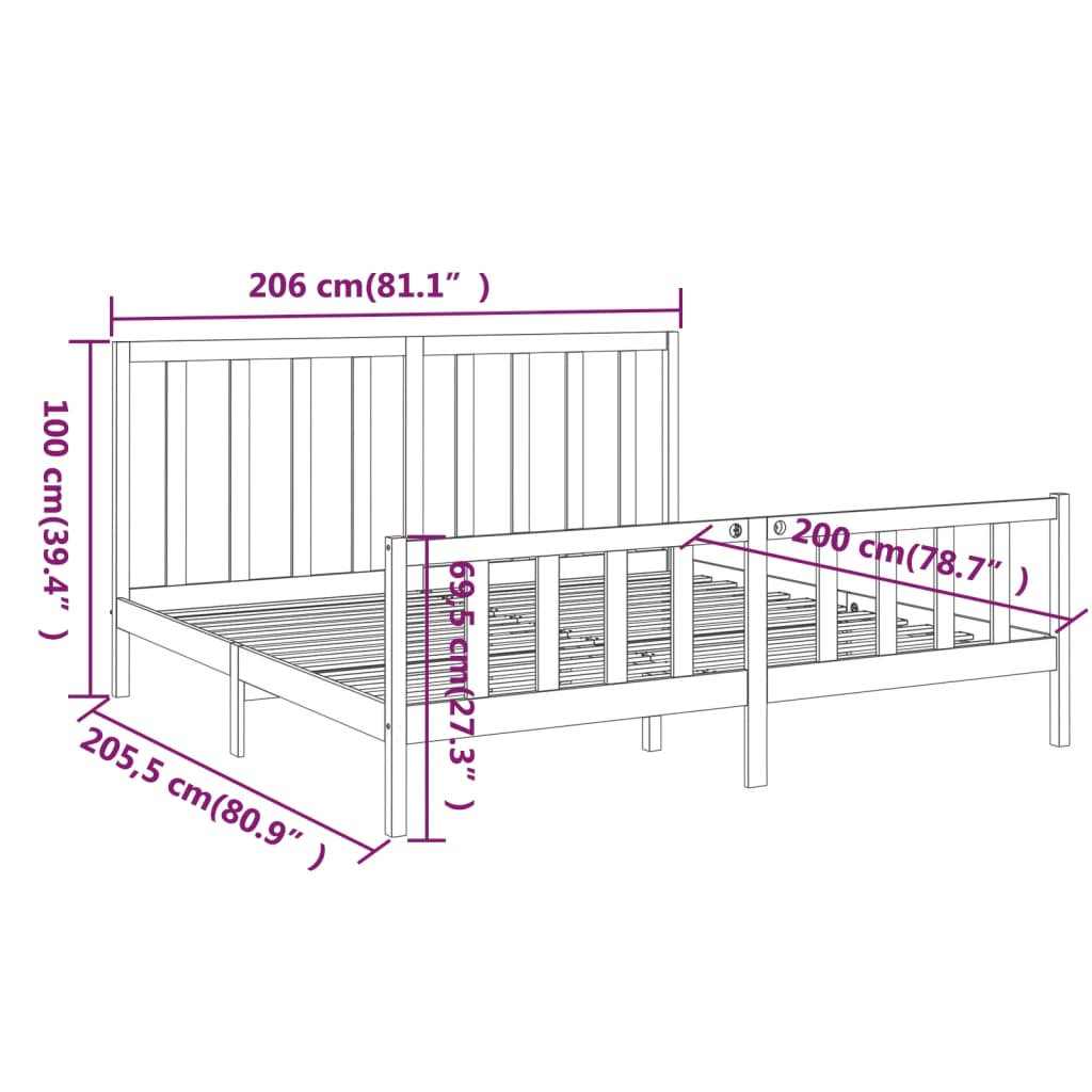 Bedframe massief grenenhout grijs 200x200 cm is nu te koop bij PeponiXL, paradijselijk wonen!