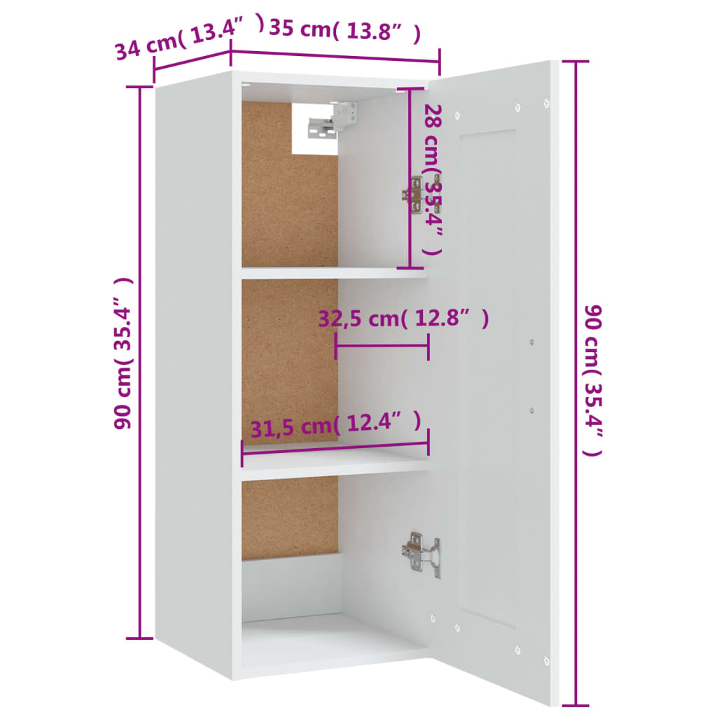 Hangkast 35x34x90 cm bewerkt hout wit is nu te koop bij PeponiXL, paradijselijk wonen!