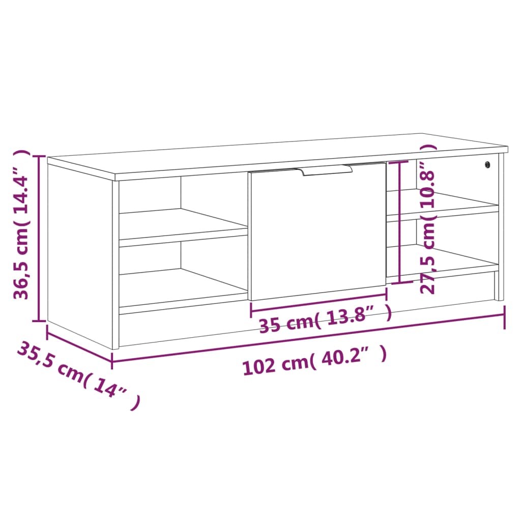 Tv-meubel 102x35,5x36,5 cm bewerkt hout gerookt eikenkleurig is nu te koop bij PeponiXL, paradijselijk wonen!