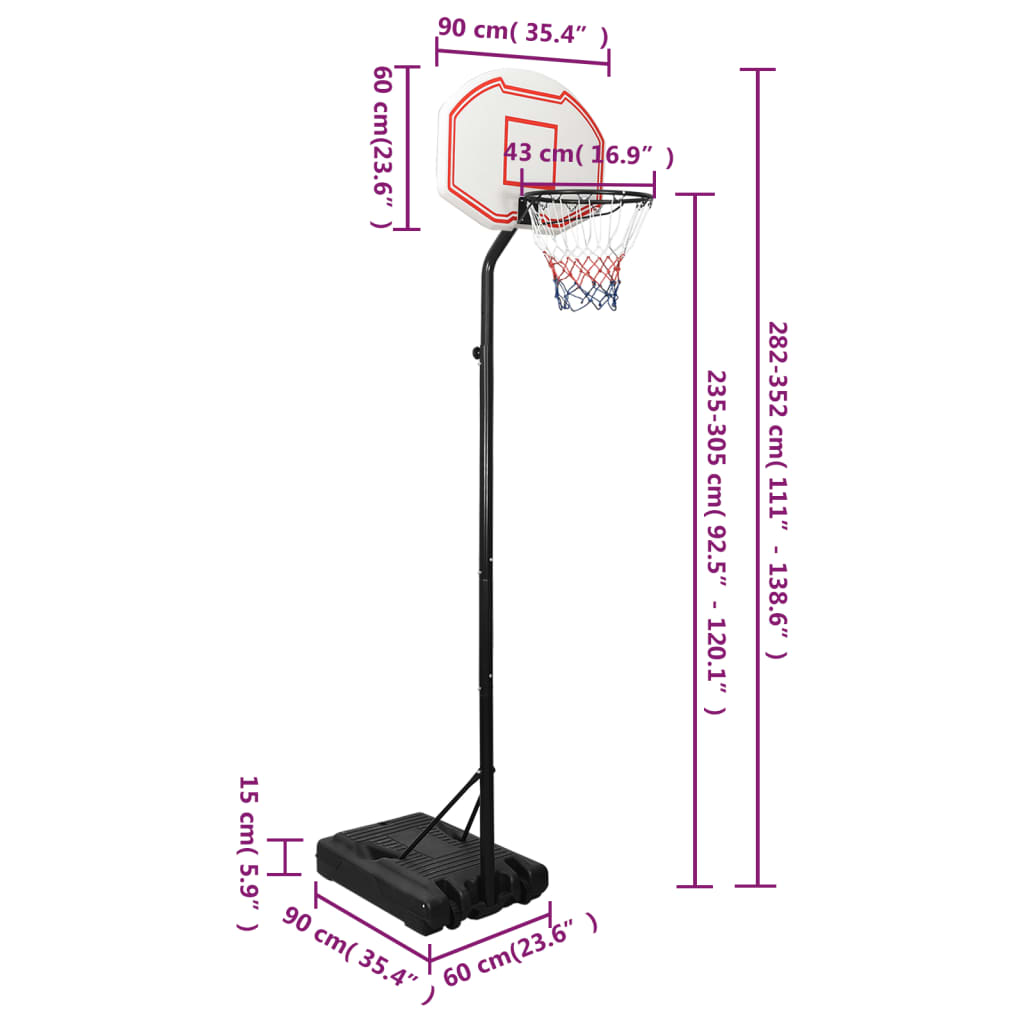 Basketbalstandaard 282-352 cm polyethyleen wit is nu te koop bij PeponiXL, paradijselijk wonen!