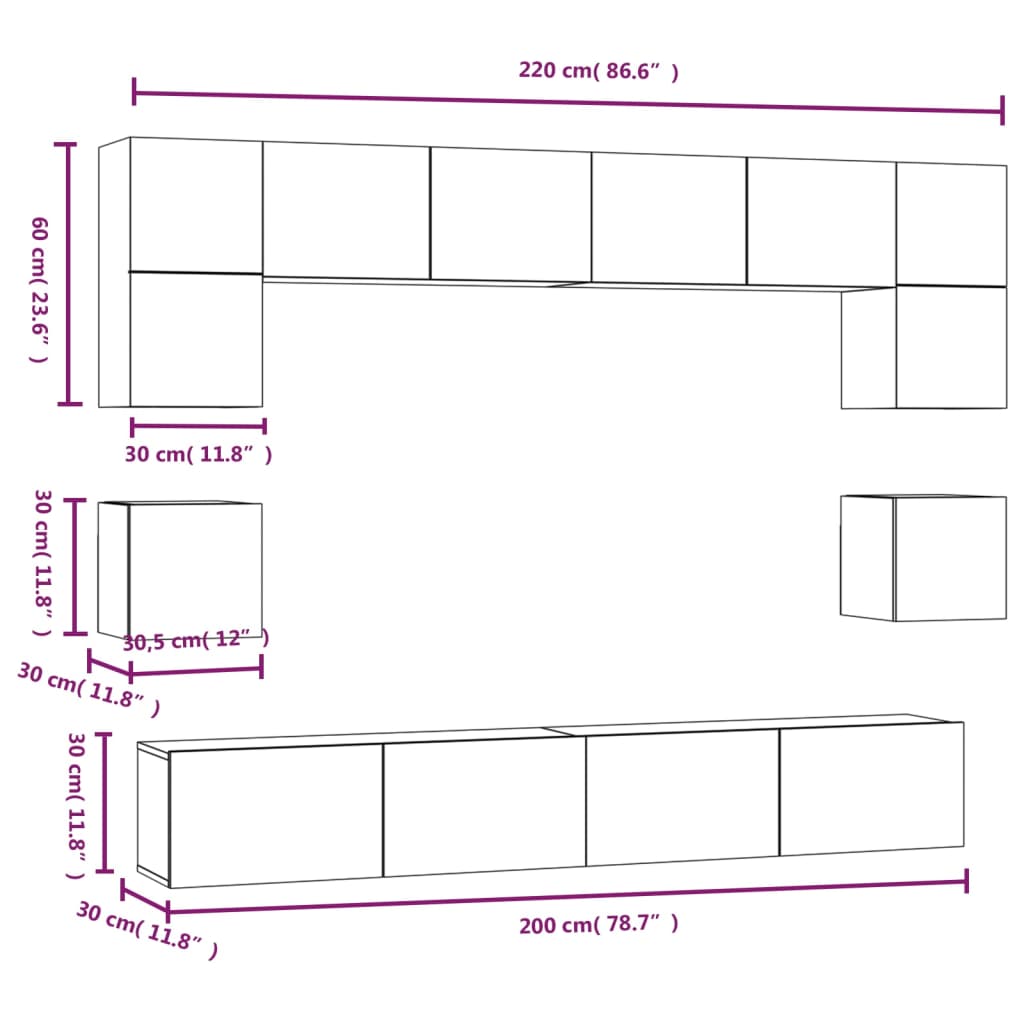 8-delige Tv-meubelset bewerkt hout wit is nu te koop bij PeponiXL, paradijselijk wonen!