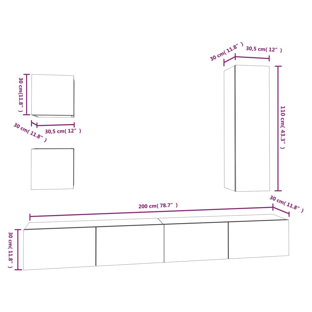 5-delige Tv-meubelset bewerkt hout wit is nu te koop bij PeponiXL, paradijselijk wonen!