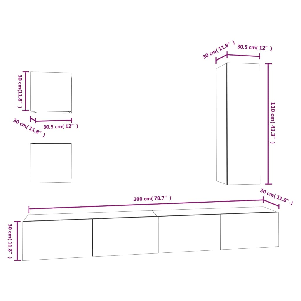 5-delige Tv-meubelset bewerkt hout betongrijs is nu te koop bij PeponiXL, paradijselijk wonen!