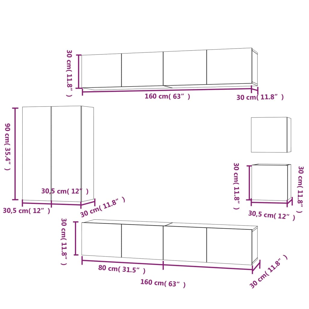 8-delige Tv-meubelset bewerkt hout wit is nu te koop bij PeponiXL, paradijselijk wonen!