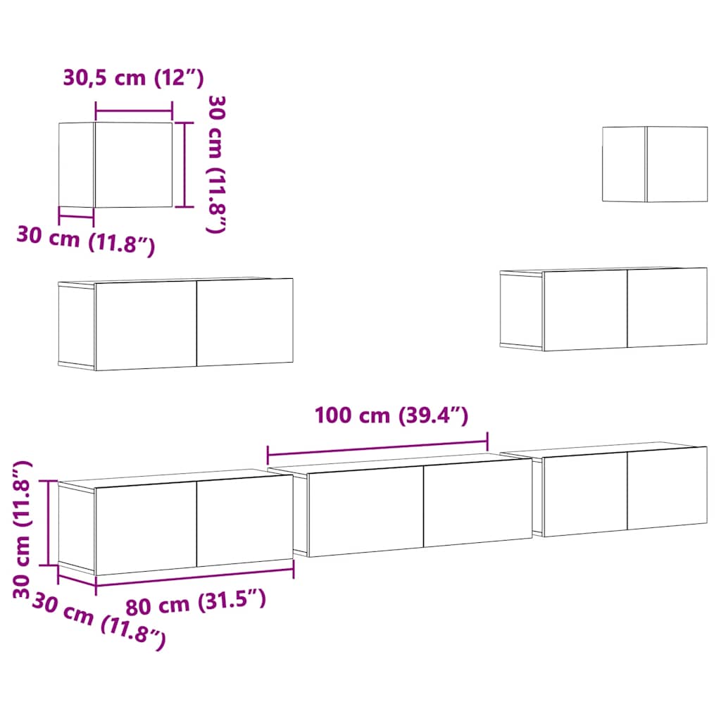 7-delige Tv-meubelset bewerkt hout gerookt eikenkleurig is nu te koop bij PeponiXL, paradijselijk wonen!
