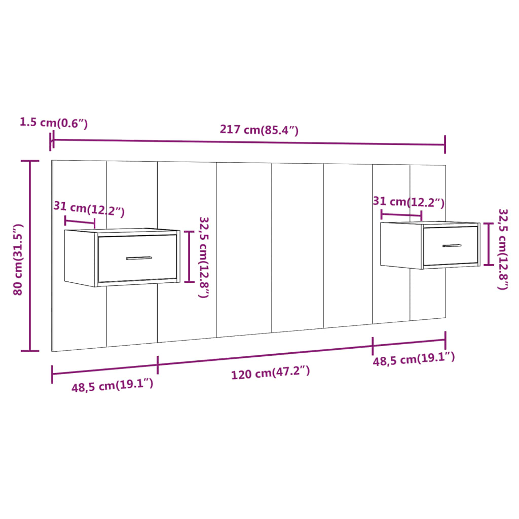 Hoofdbord met kastjes bewerkt hout gerookt eikenkleurig is nu te koop bij PeponiXL, paradijselijk wonen!