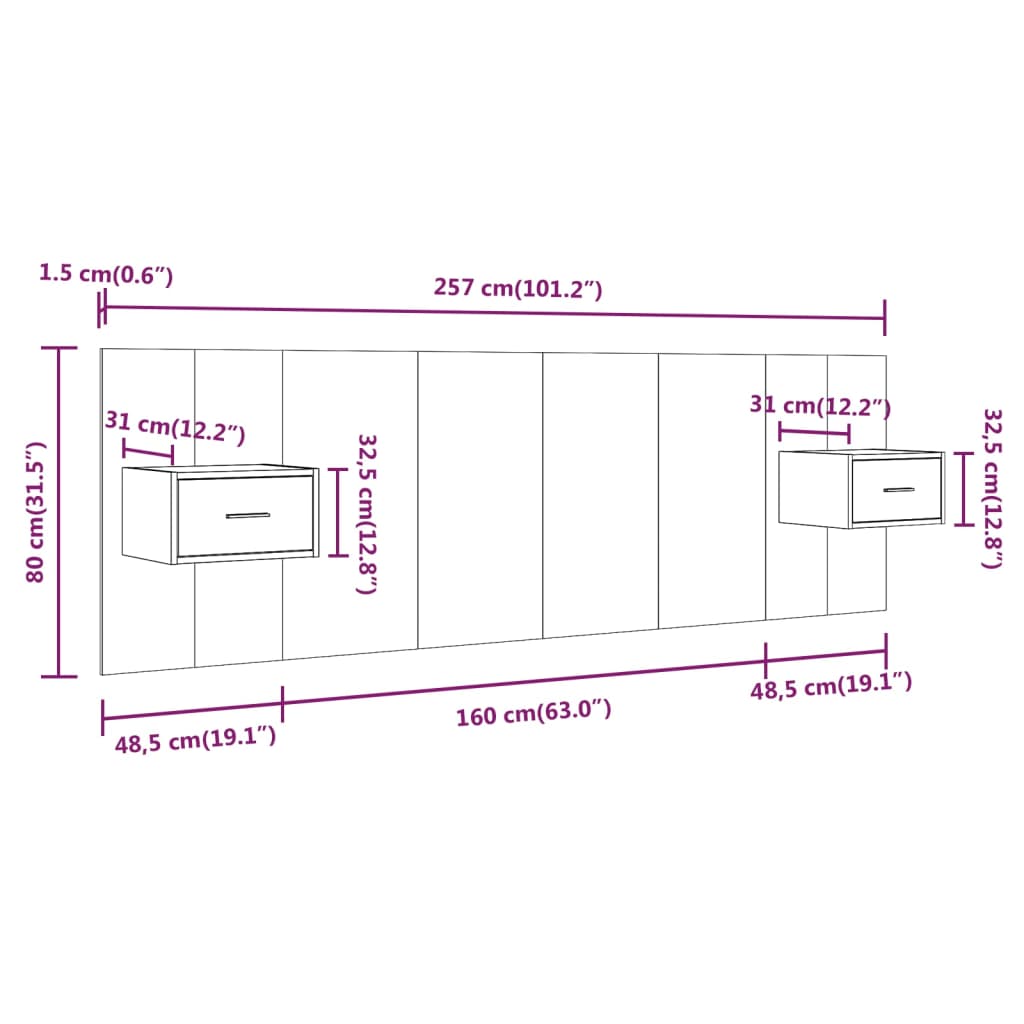 Hoofdbord met kastjes bewerkt hout gerookt eikenkleurig is nu te koop bij PeponiXL, paradijselijk wonen!