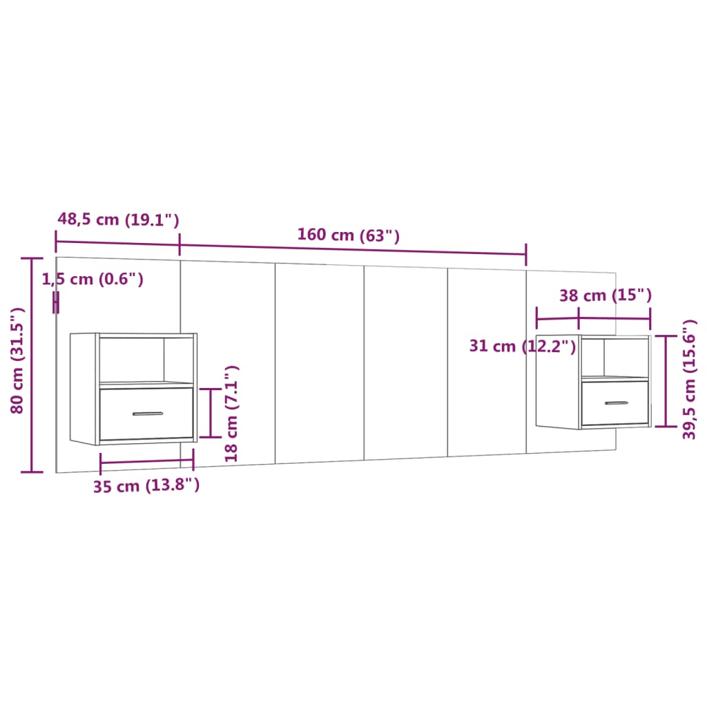 Hoofdbord met kastjes bewerkt hout betongrijs is nu te koop bij PeponiXL, paradijselijk wonen!
