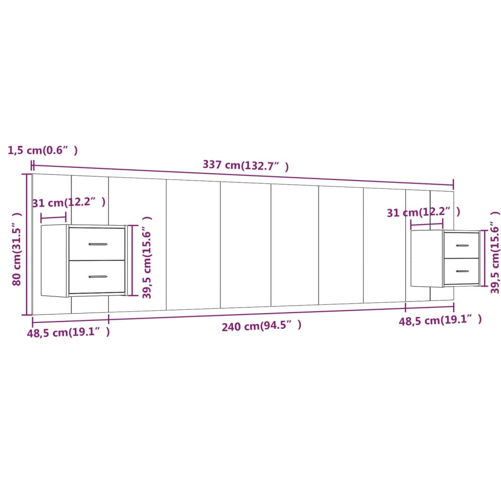 Hoofdbord met kastjes bewerkt hout grijs sonoma eikenkleurig is nu te koop bij PeponiXL, paradijselijk wonen!