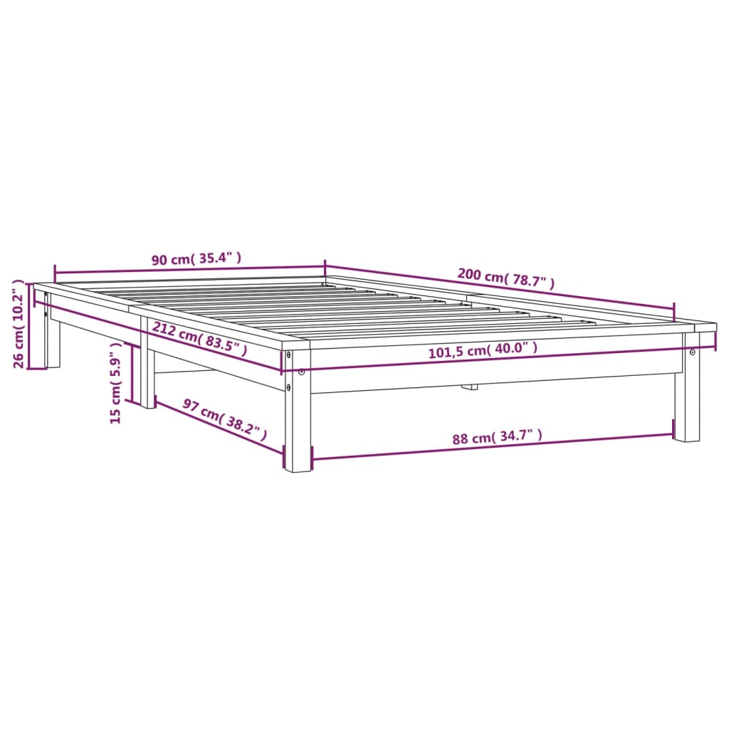 Bedframe massief grenenhout grijs 90x200 cm is nu te koop bij PeponiXL, paradijselijk wonen!