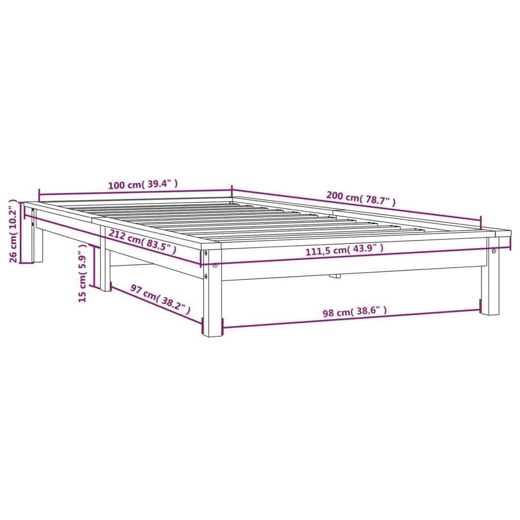 Bedframe massief grenenhout grijs 100x200 cm is nu te koop bij PeponiXL, paradijselijk wonen!