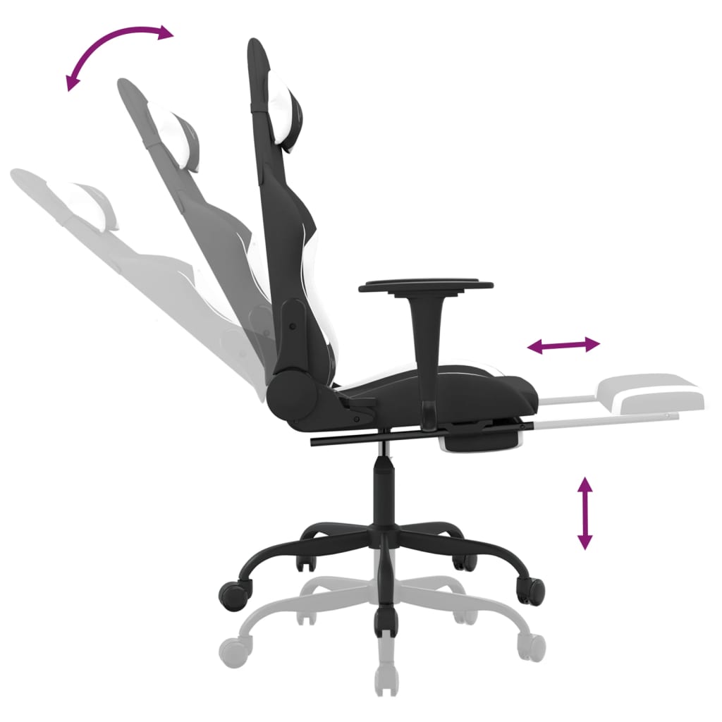 Massage gamestoel met voetensteun stof zwart en wit is nu te koop bij PeponiXL, paradijselijk wonen!