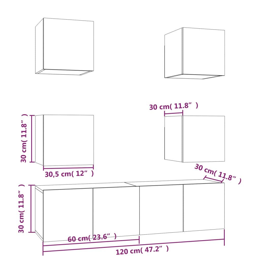6-delige Tv-meubelset bewerkt hout gerookt eikenkleurig is nu te koop bij PeponiXL, paradijselijk wonen!