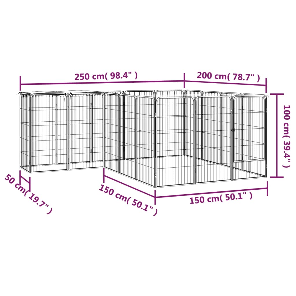 Hondenkennel 18 panelen 50 x 100 cm gepoedercoat staal zwart is nu te koop bij PeponiXL, paradijselijk wonen!