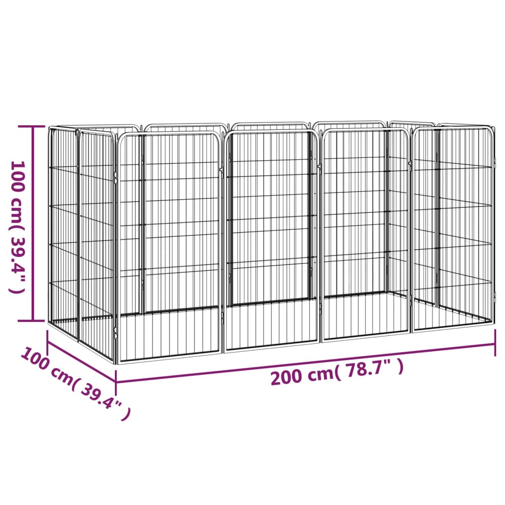 Hondenkennel 12 panelen 50 x 100 cm gepoedercoat staal zwart is nu te koop bij PeponiXL, paradijselijk wonen!