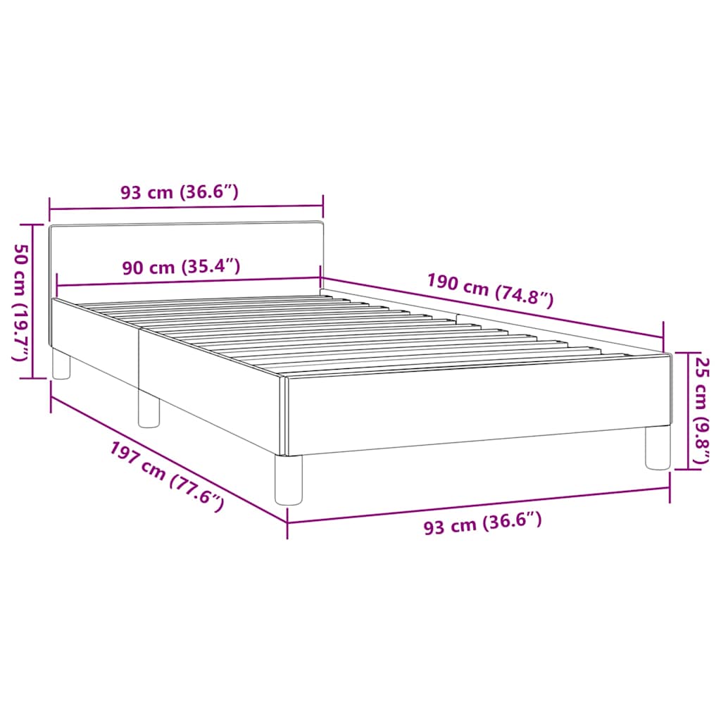 Bedframe met hoofdeinde zonder matras 90x190 cm grijs is nu te koop bij PeponiXL, paradijselijk wonen!