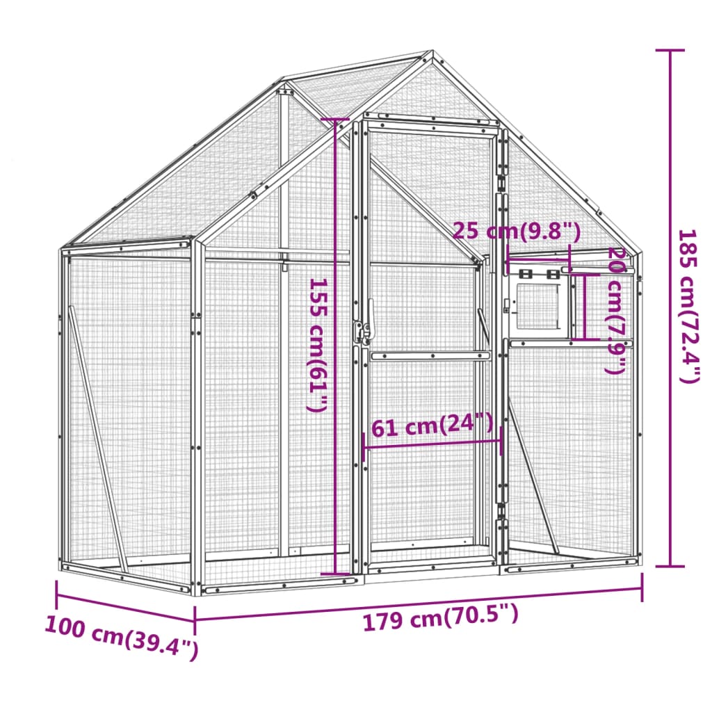 Volière 179x100x185 m aluminium antracietkleurig is nu te koop bij PeponiXL, paradijselijk wonen!