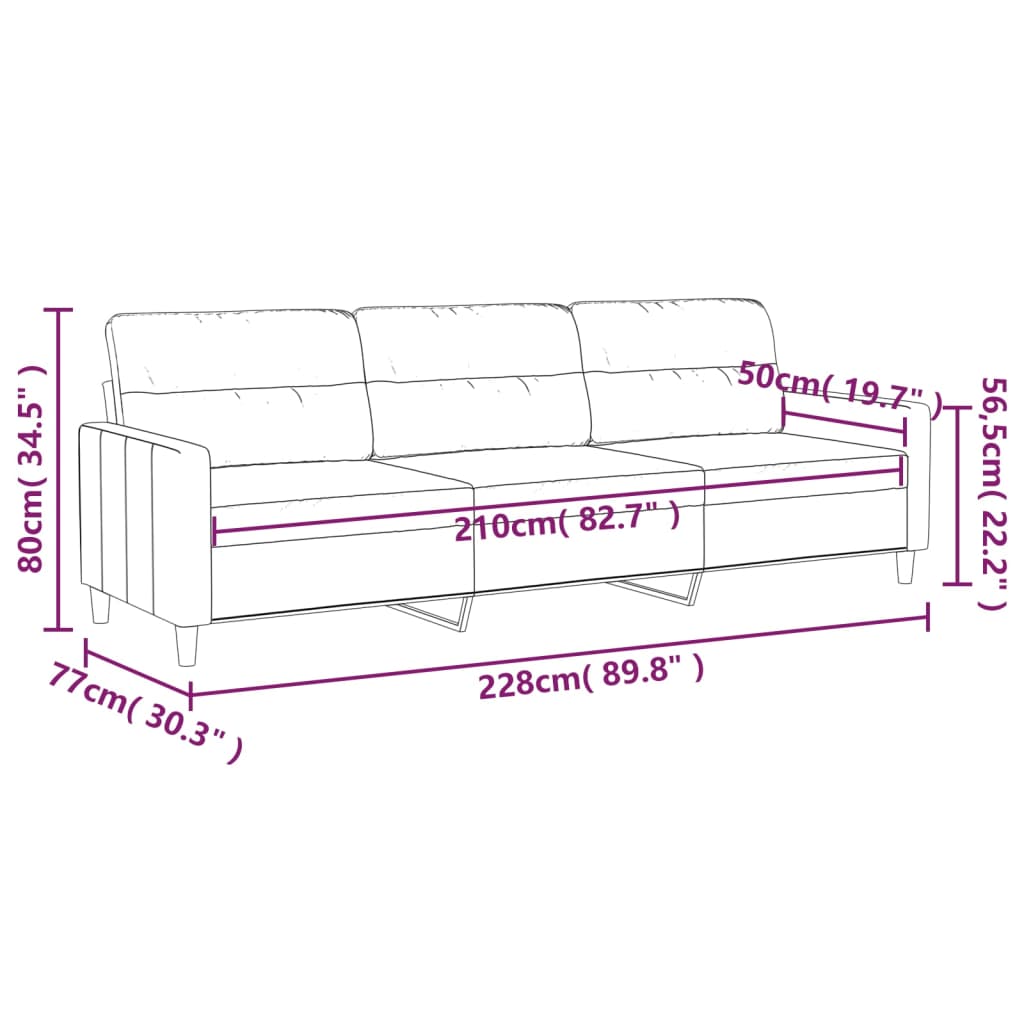 Driezitsbank 210 cm stof donkergrijs