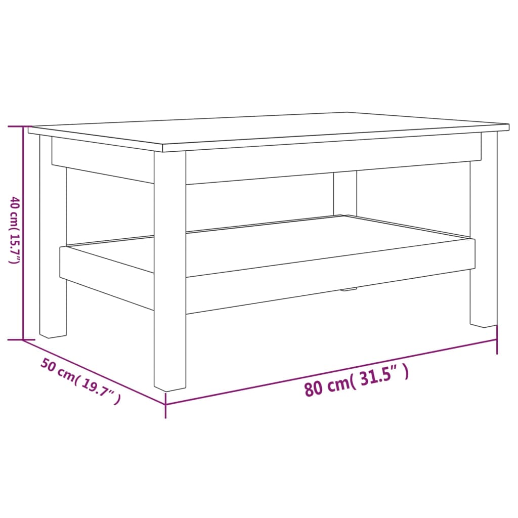 Salontafel 80x50x40 cm massief grenenhout wit