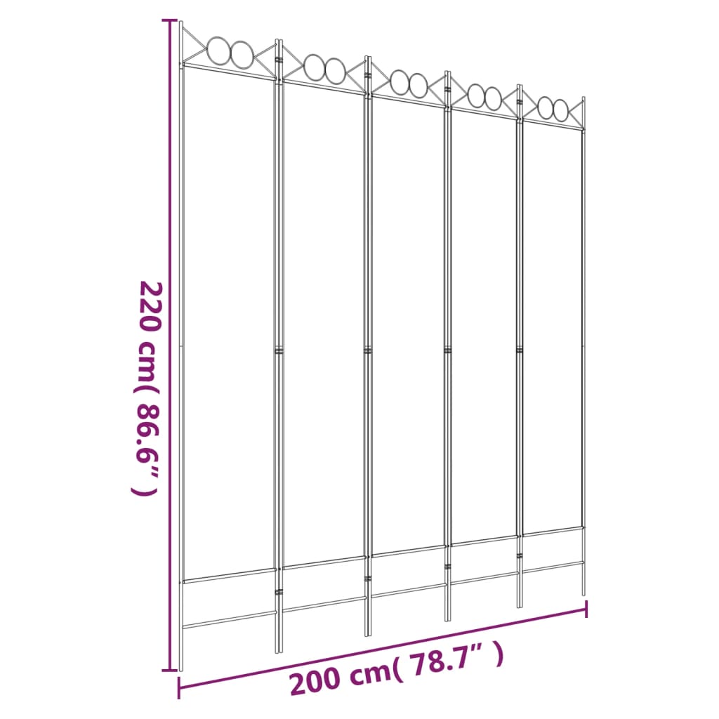 Kamerscherm met 5 panelen 200x220 cm stof wit is nu te koop bij PeponiXL, paradijselijk wonen!