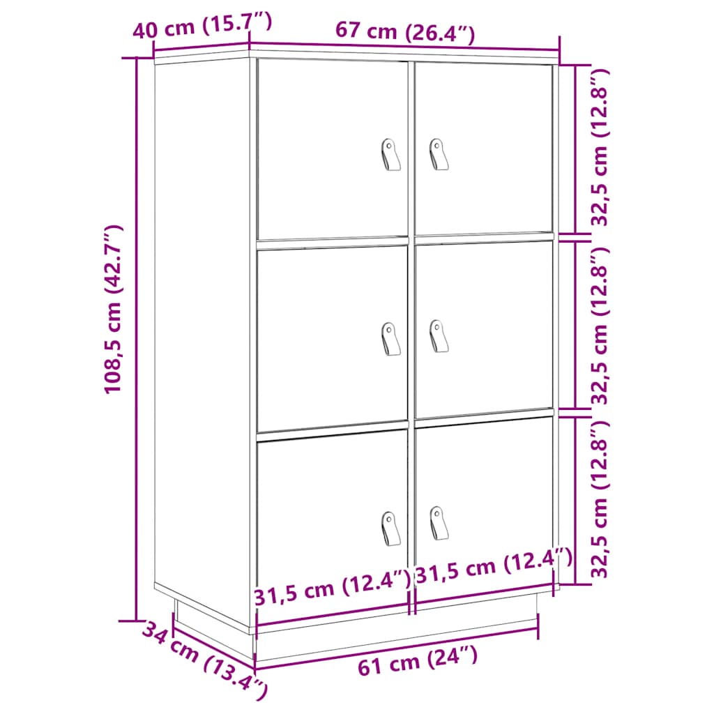 Hoge kast 67x40x108,5 cm massief grenenhout wit is nu te koop bij PeponiXL, paradijselijk wonen!