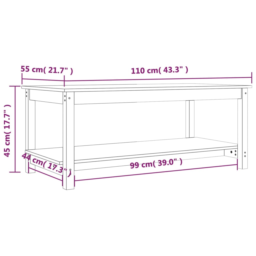 Salontafel 110x55x45 cm massief grenenhout is nu te koop bij PeponiXL, paradijselijk wonen!