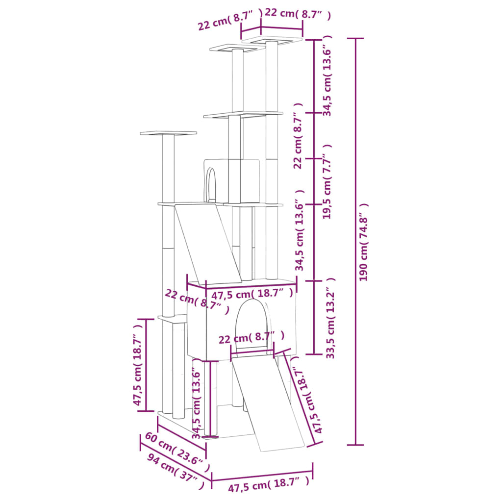 Kattenmeubel met sisal krabpalen 190 cm donkergrijs is nu te koop bij PeponiXL, paradijselijk wonen!