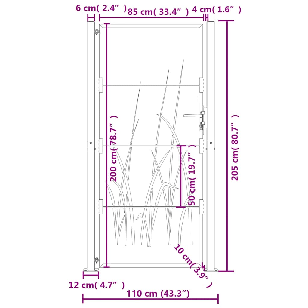 Poort 100x200 cm met grasontwerp staal antracietkleurig is nu te koop bij PeponiXL, paradijselijk wonen!