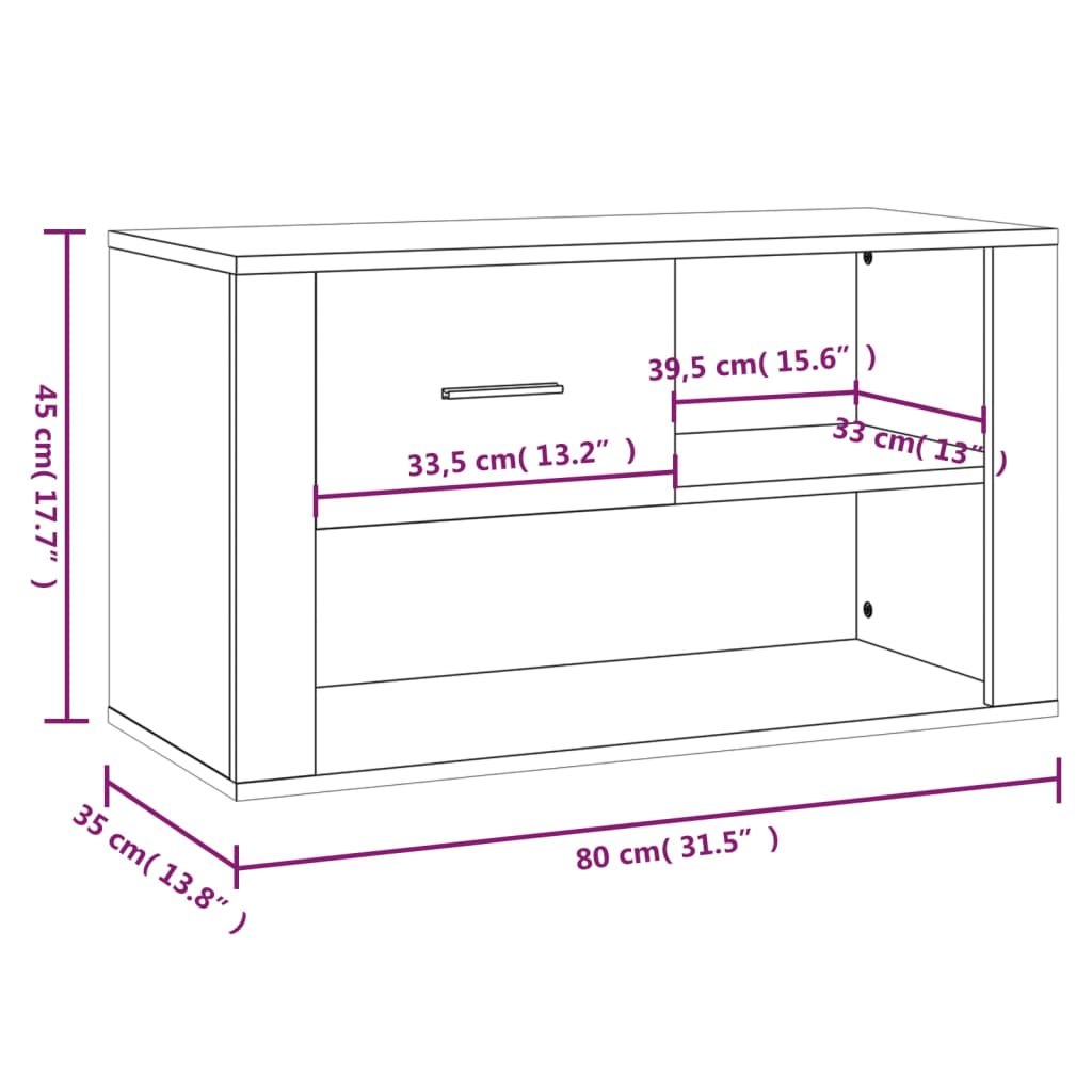 Schoenenkast 80x35x45 cm bewerkt hout bruin eikenkleur is nu te koop bij PeponiXL, paradijselijk wonen!