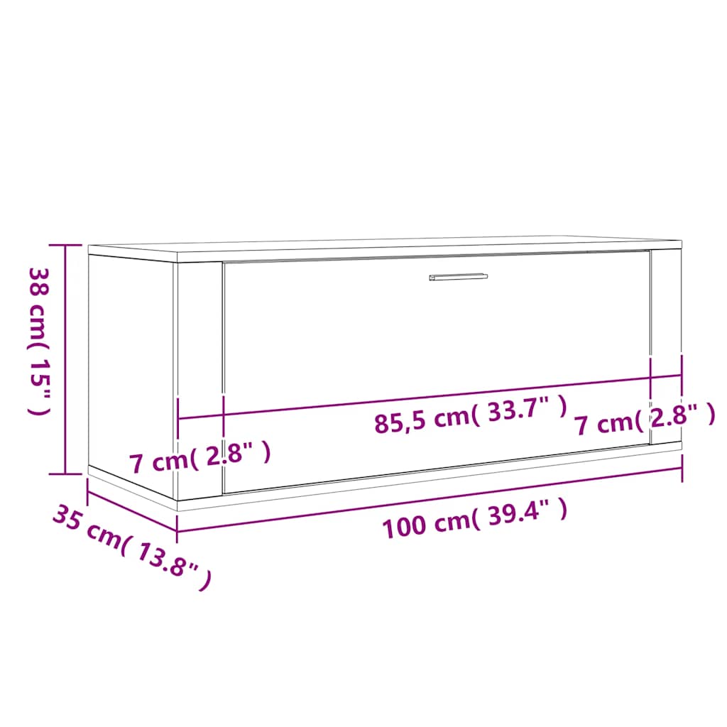 Wandschoenenkast 100x35x38 cm bewerkt hout betongrijs is nu te koop bij PeponiXL, paradijselijk wonen!