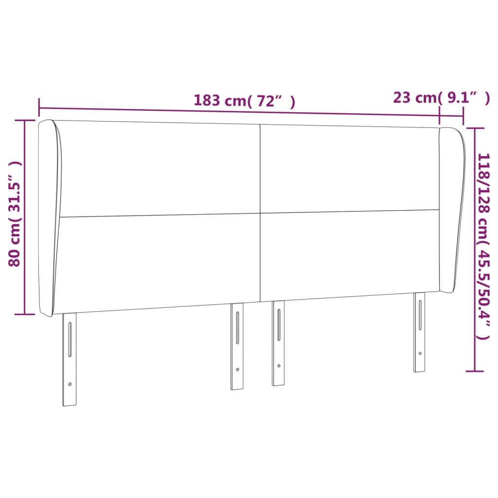 Hoofdbord met randen 183x23x118/128 cm stof lichtgrijs is nu te koop bij PeponiXL, paradijselijk wonen!