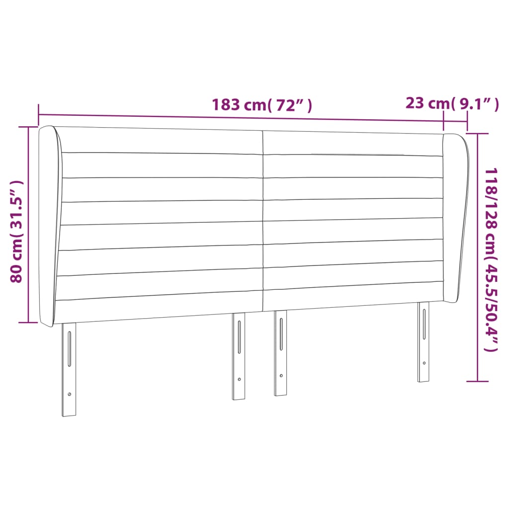 Hoofdbord met randen 183x23x118/128 cm stof crèmekleurig is nu te koop bij PeponiXL, paradijselijk wonen!