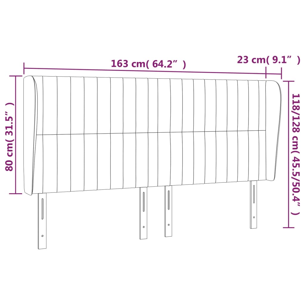 Hoofdbord met randen 163x23x118/128 cm stof crèmekleurig is nu te koop bij PeponiXL, paradijselijk wonen!