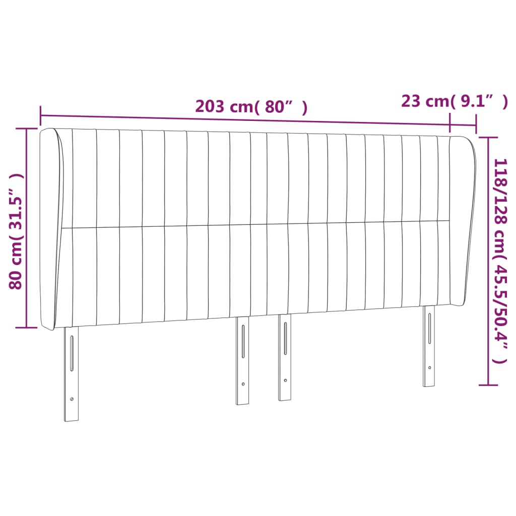 Hoofdbord met randen 203x23x118/128 cm fluweel lichtgrijs is nu te koop bij PeponiXL, paradijselijk wonen!