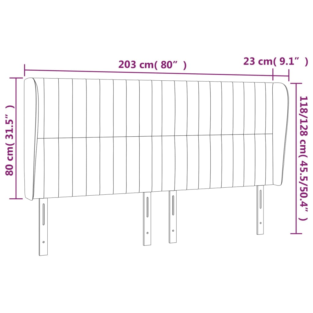Hoofdbord met randen 203x23x118/128 cm fluweel zwart is nu te koop bij PeponiXL, paradijselijk wonen!