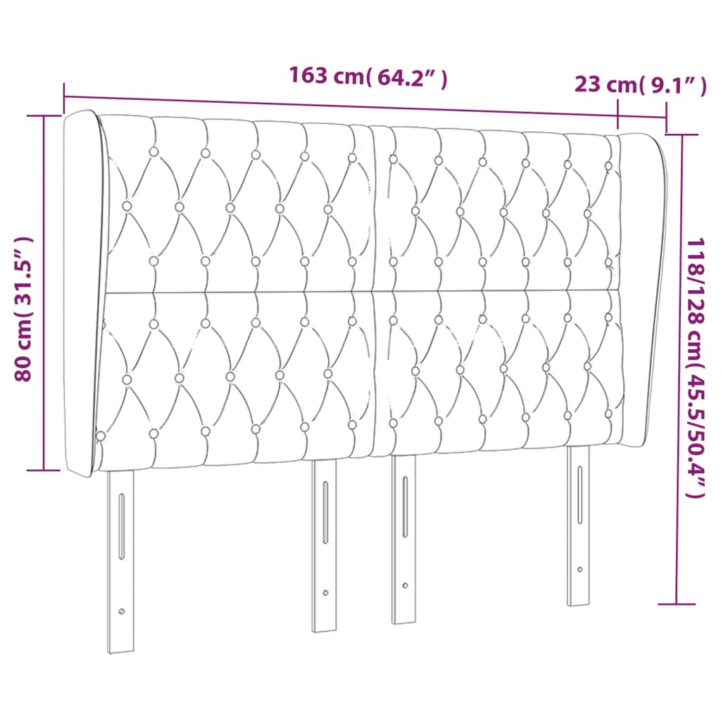 Hoofdbord met randen 163x23x118/128 cm fluweel lichtgrijs is nu te koop bij PeponiXL, paradijselijk wonen!