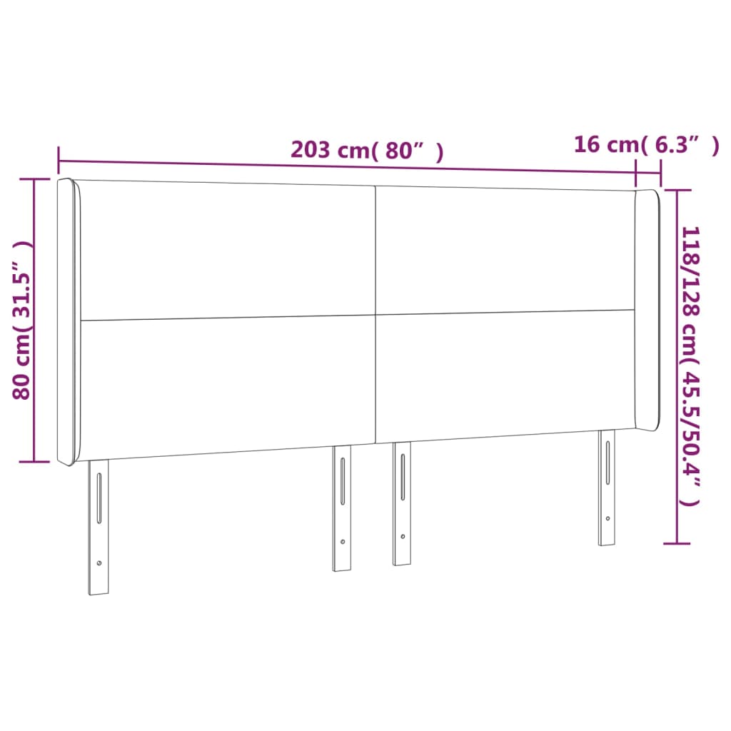 Hoofdbord met randen 203x16x118/128 cm stof zwart is nu te koop bij PeponiXL, paradijselijk wonen!