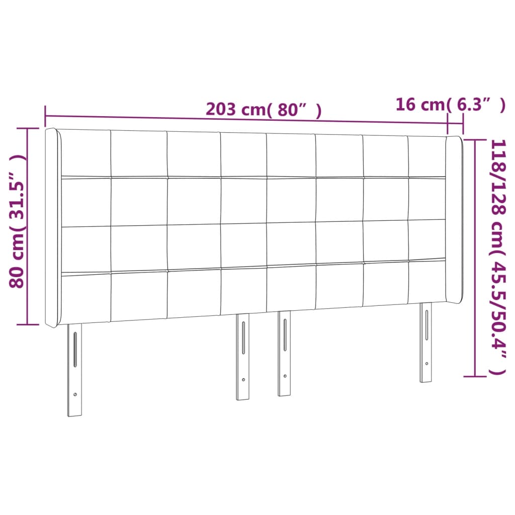 Hoofdbord LED 203x16x118/128 cm stof zwart is nu te koop bij PeponiXL, paradijselijk wonen!
