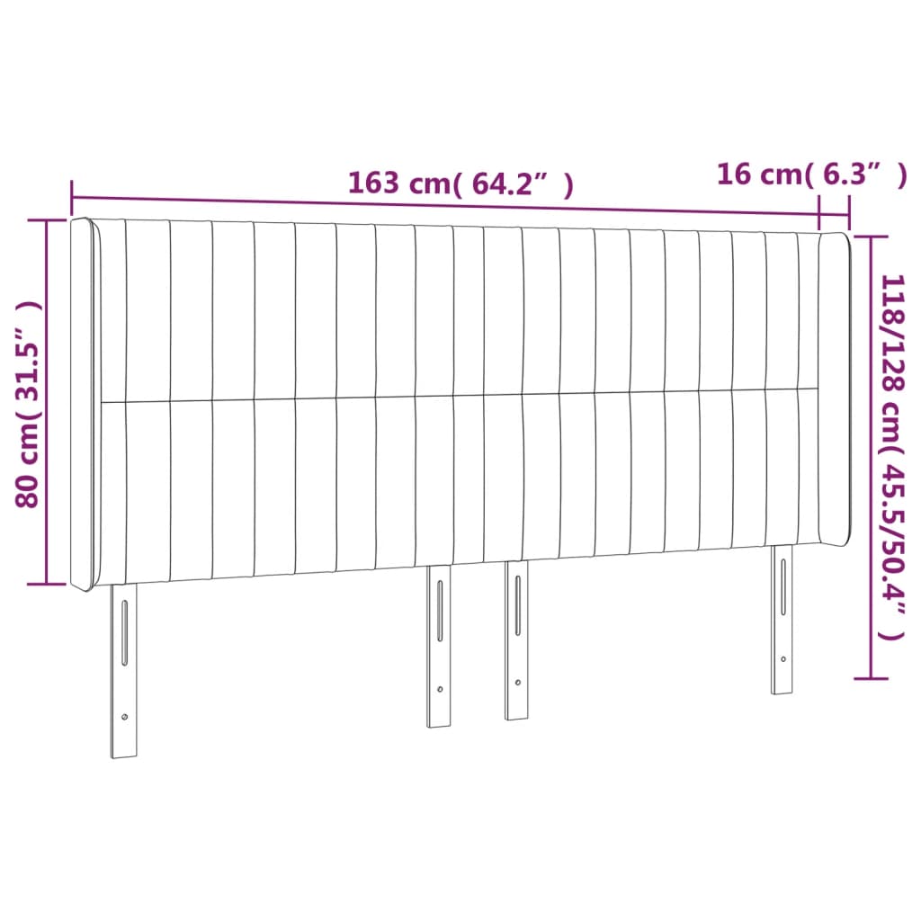 Hoofdbord LED 163x16x118/128 cm stof crèmekleurig is nu te koop bij PeponiXL, paradijselijk wonen!