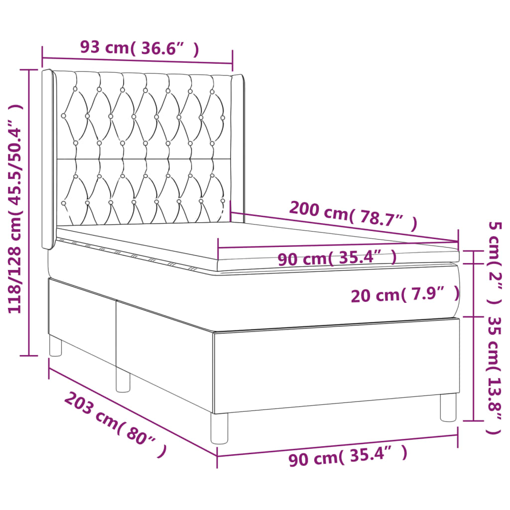 Boxspring met matras stof donkergrijs 90x200 cm is nu te koop bij PeponiXL, paradijselijk wonen!