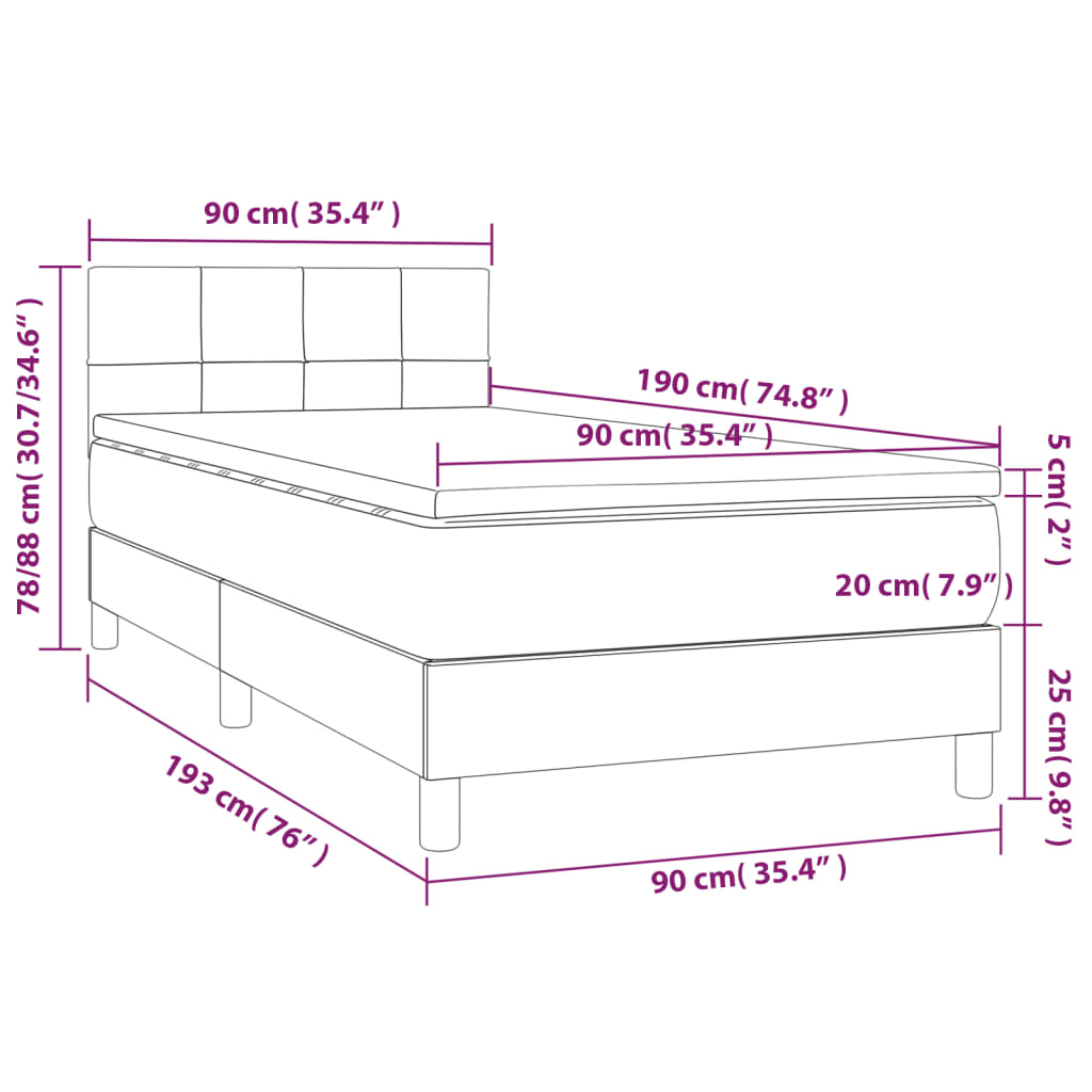 Boxspring met matras en LED stof crèmekleurig 90x190 cm is nu te koop bij PeponiXL, paradijselijk wonen!